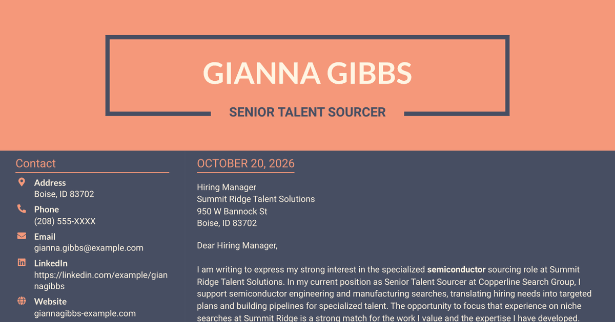 7 Specialized Talent Sourcer - Semiconductor Cover Letter Templates with Example