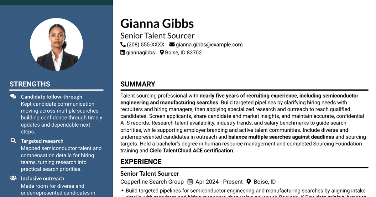7 Specialized Talent Sourcer - Semiconductor Resume Templates with Example