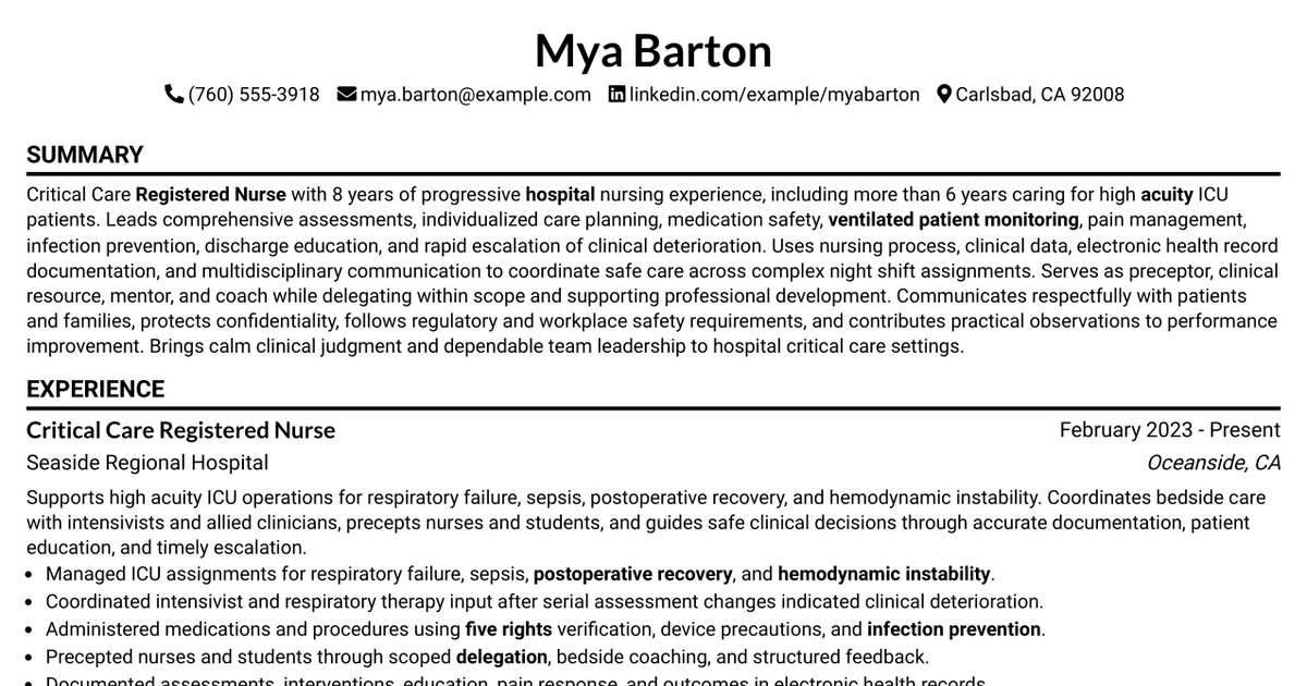 7 Specialty Unit Staff RN - Hospital Resume Templates with Example