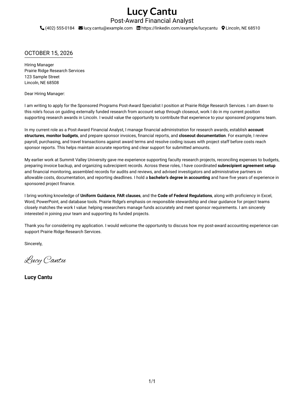 Cover letter example — page 1