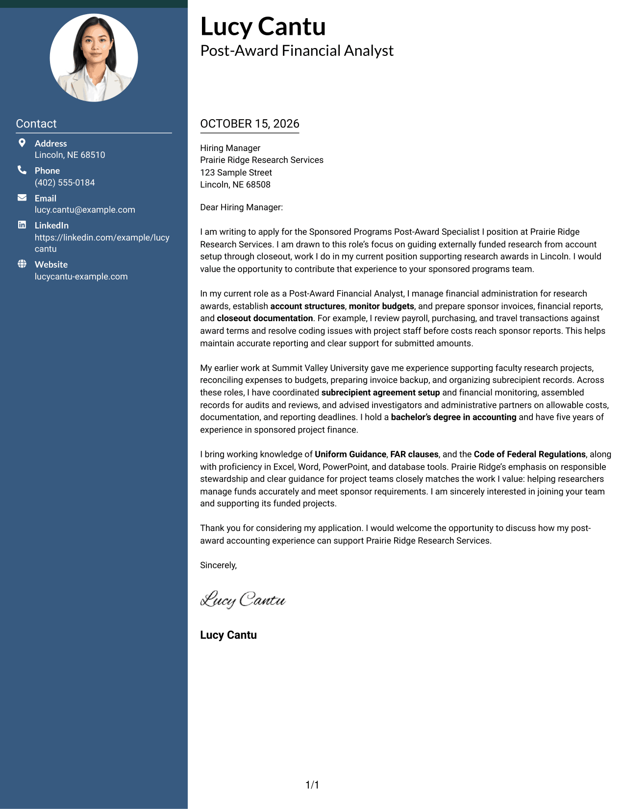Cover letter example — page 1