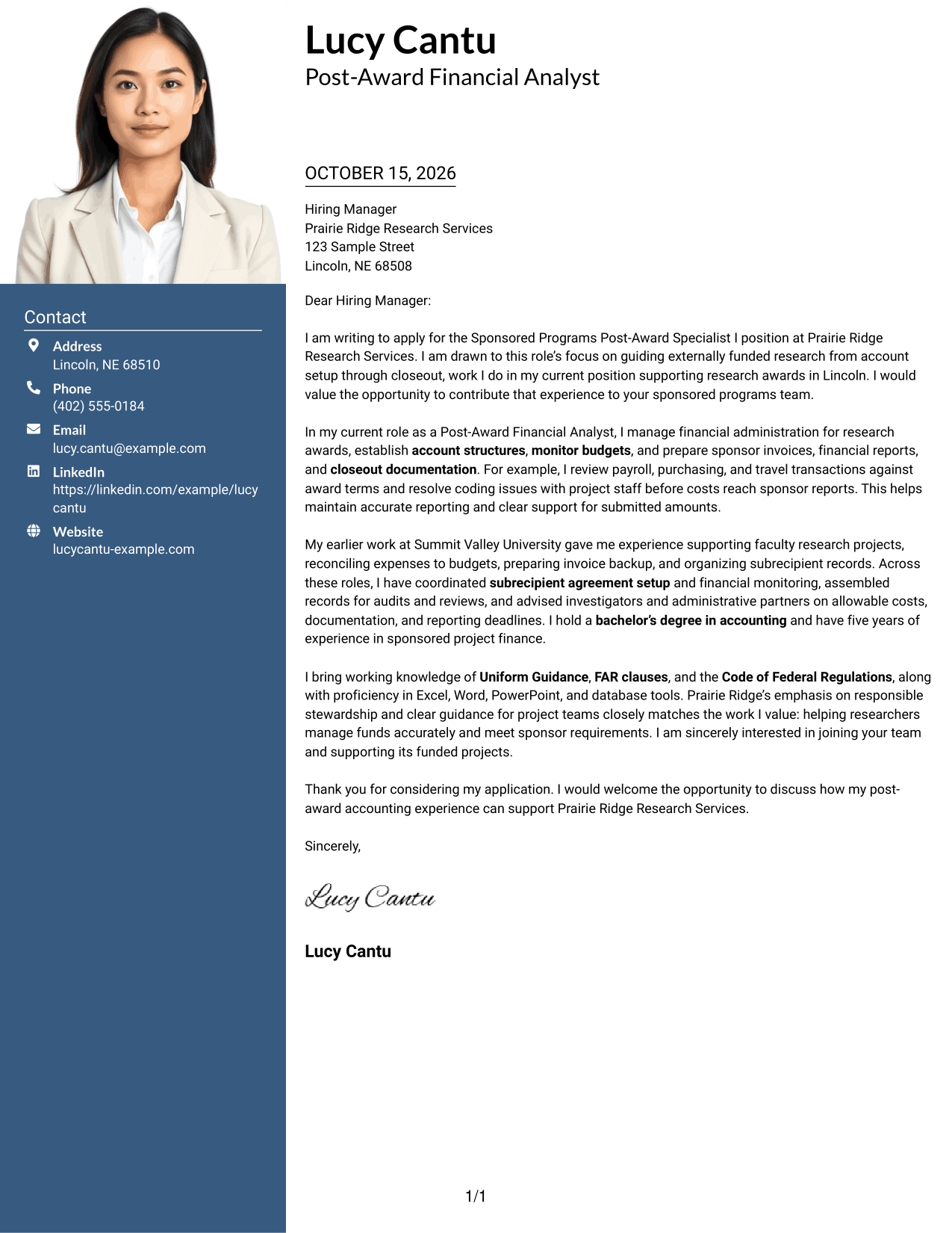 Cover letter example — page 1