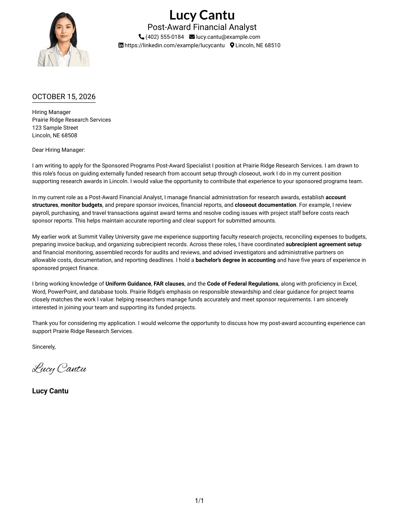 Cover letter example — page 1