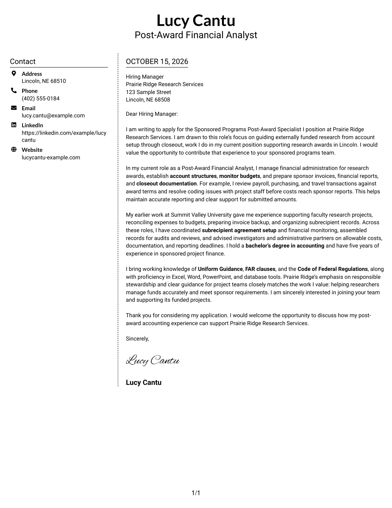 Cover letter example — page 1