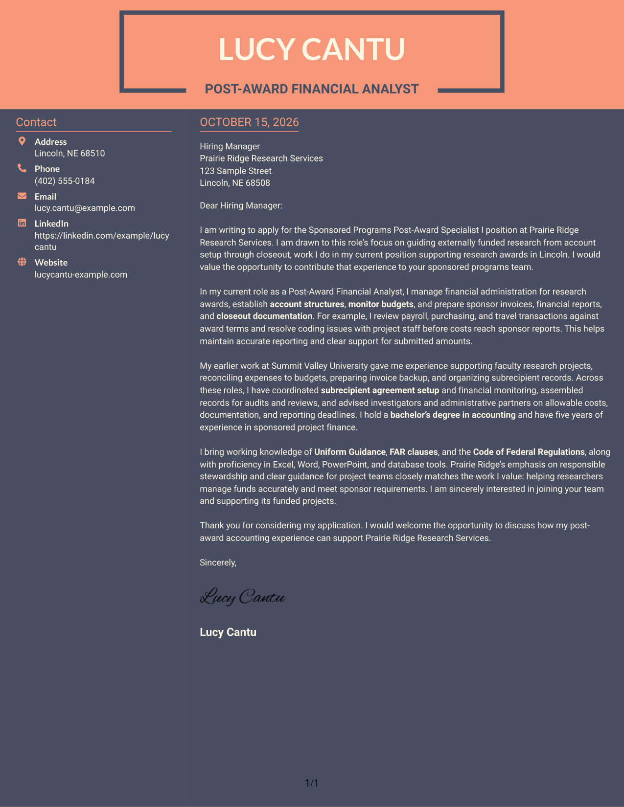 Cover letter example — page 1