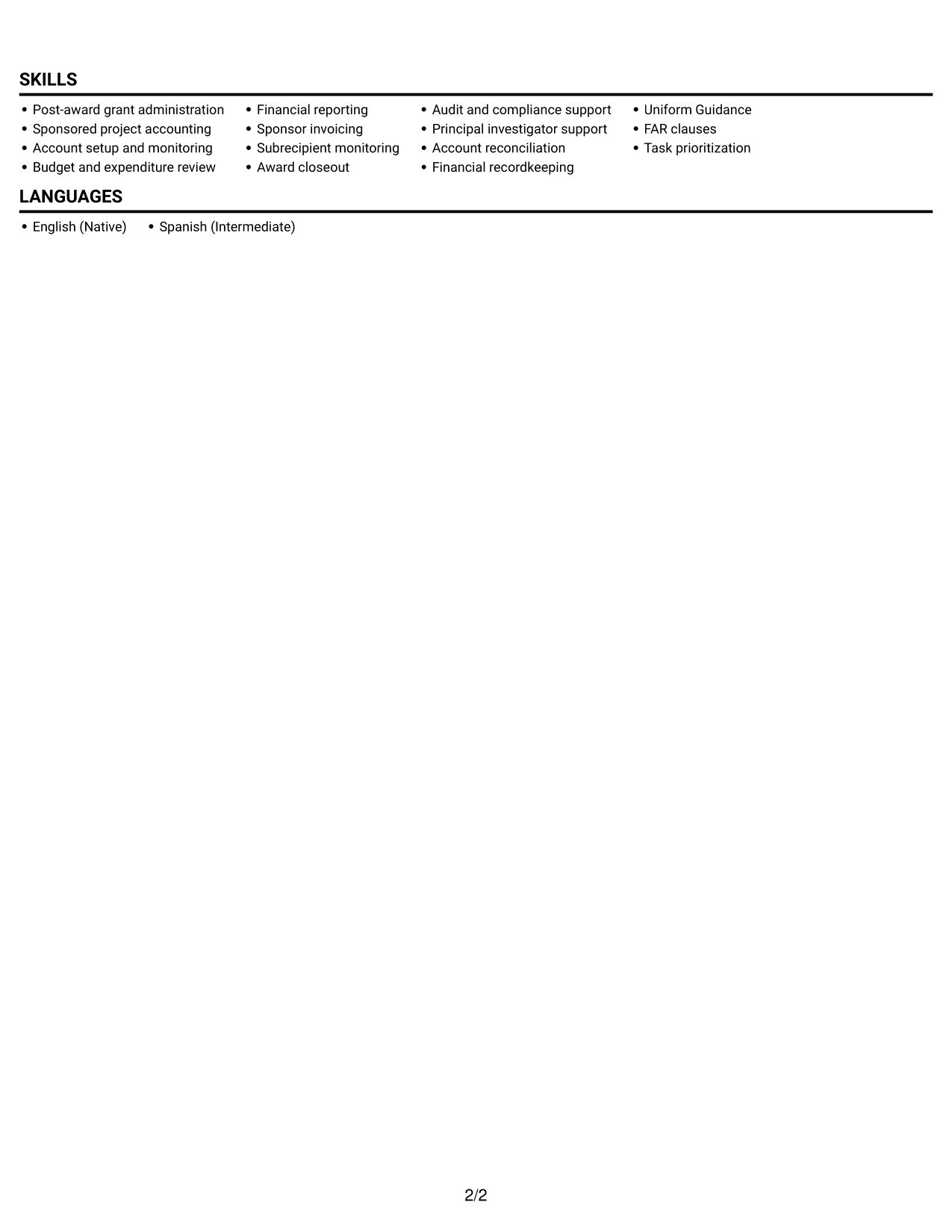 Resume example — page 2