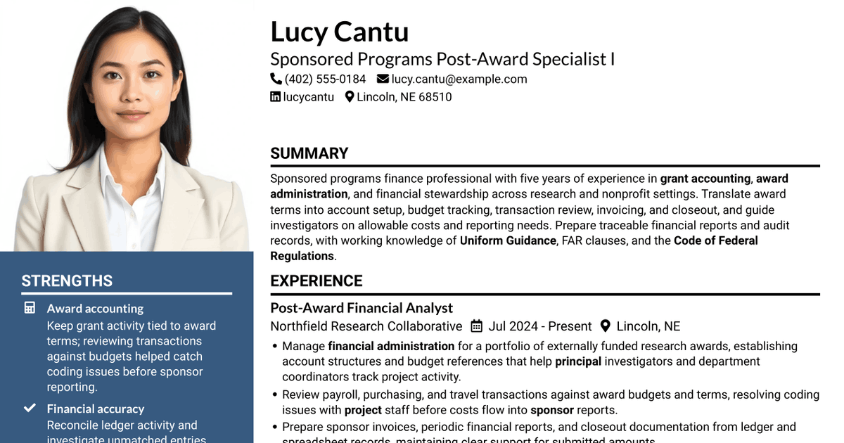 7 Sponsored Programs Post-Award Specialist I Resume Templates with Example