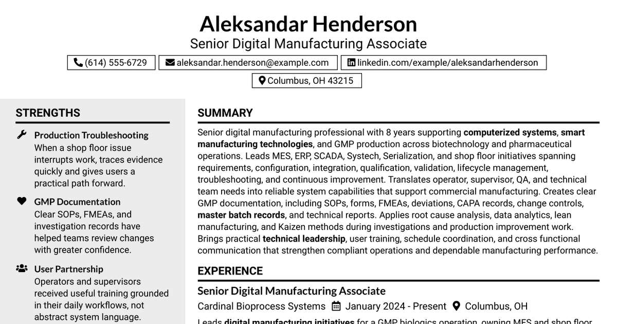 7 Sr Associate Digital Manufacturing Resume Templates with Example
