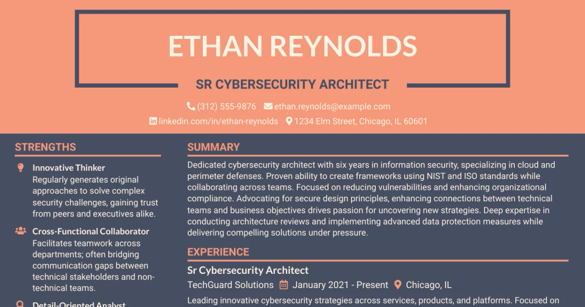 33 Sr Cybersecurity Architect Resume Templates with Example 2026 (ATS-Optimized)