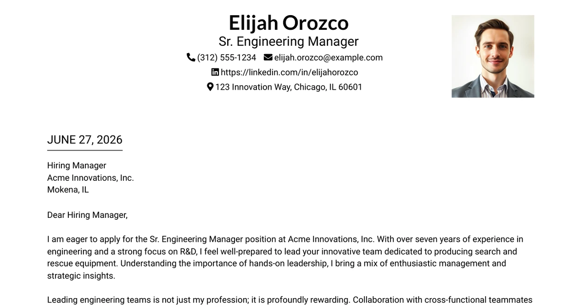 30+ Sr. Engineering Manager Cover Letter Templates with Example 2026