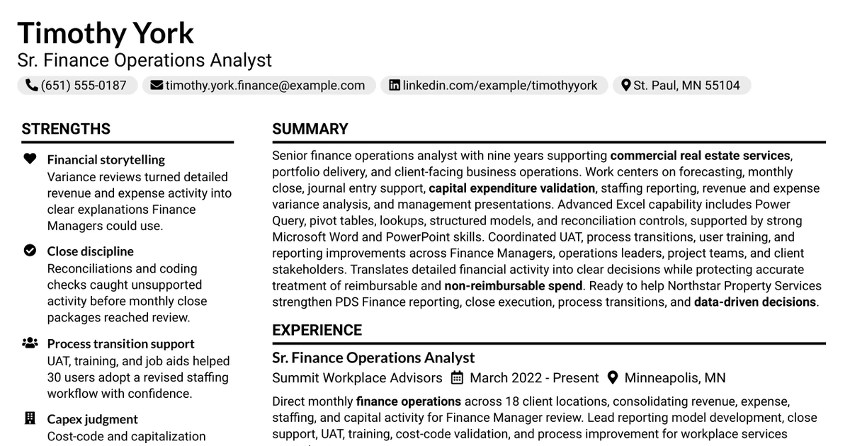 33 Sr. Finance Operations Analyst Resume Templates with Example 2026 (ATS-Optimized)