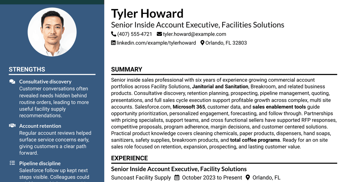 7 Sr Inside Account Executive Facilities Solutions Resume Templates with Example