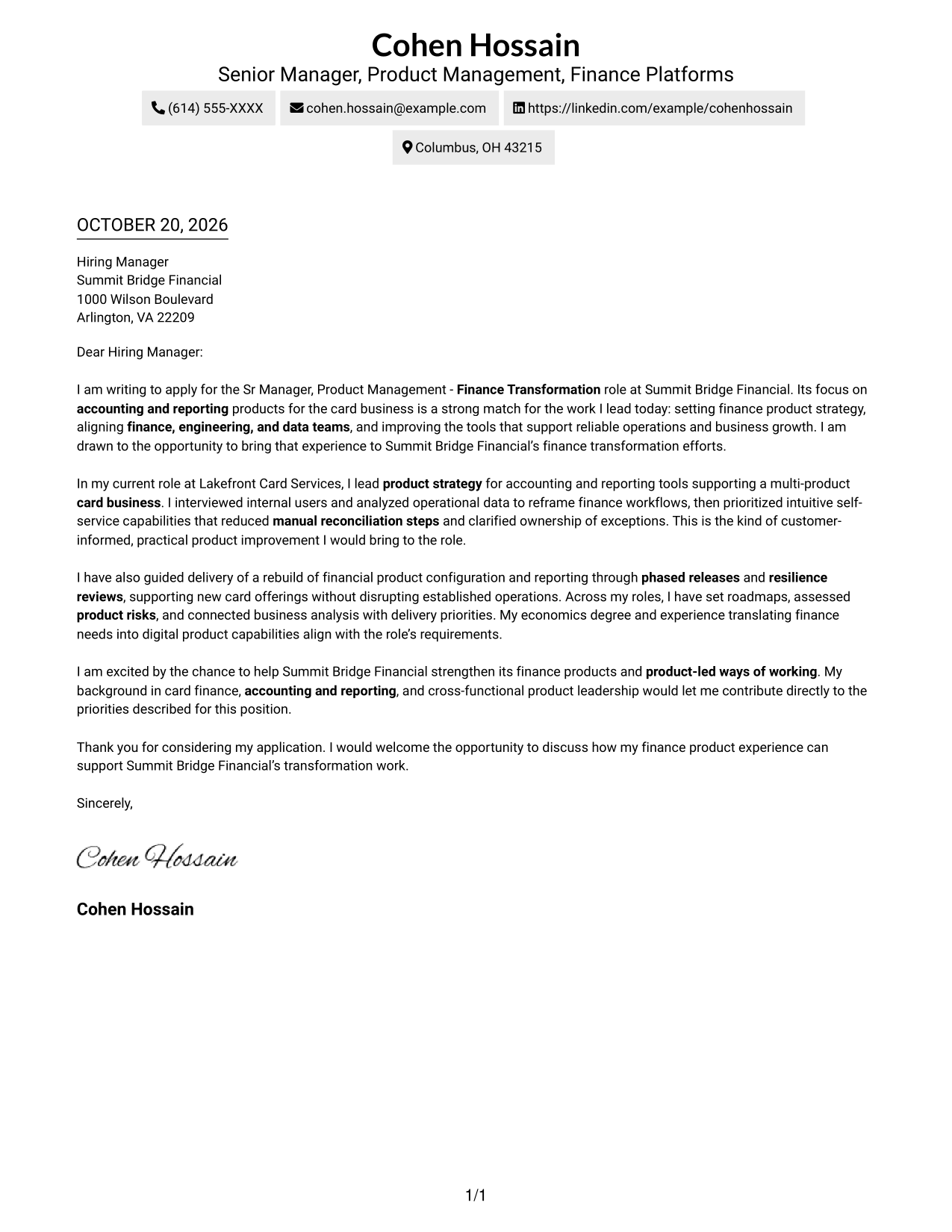 Cover letter example — page 1
