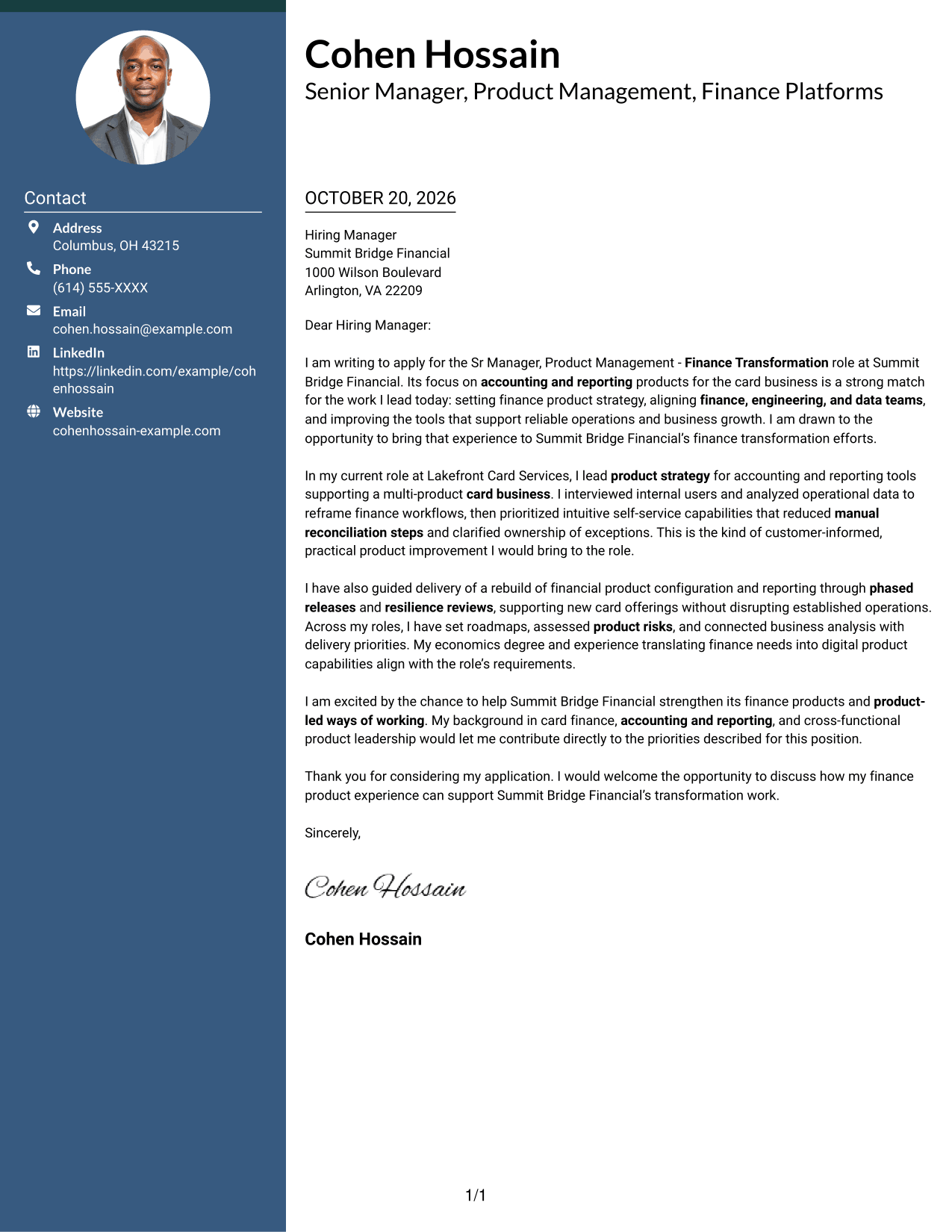 Cover letter example — page 1