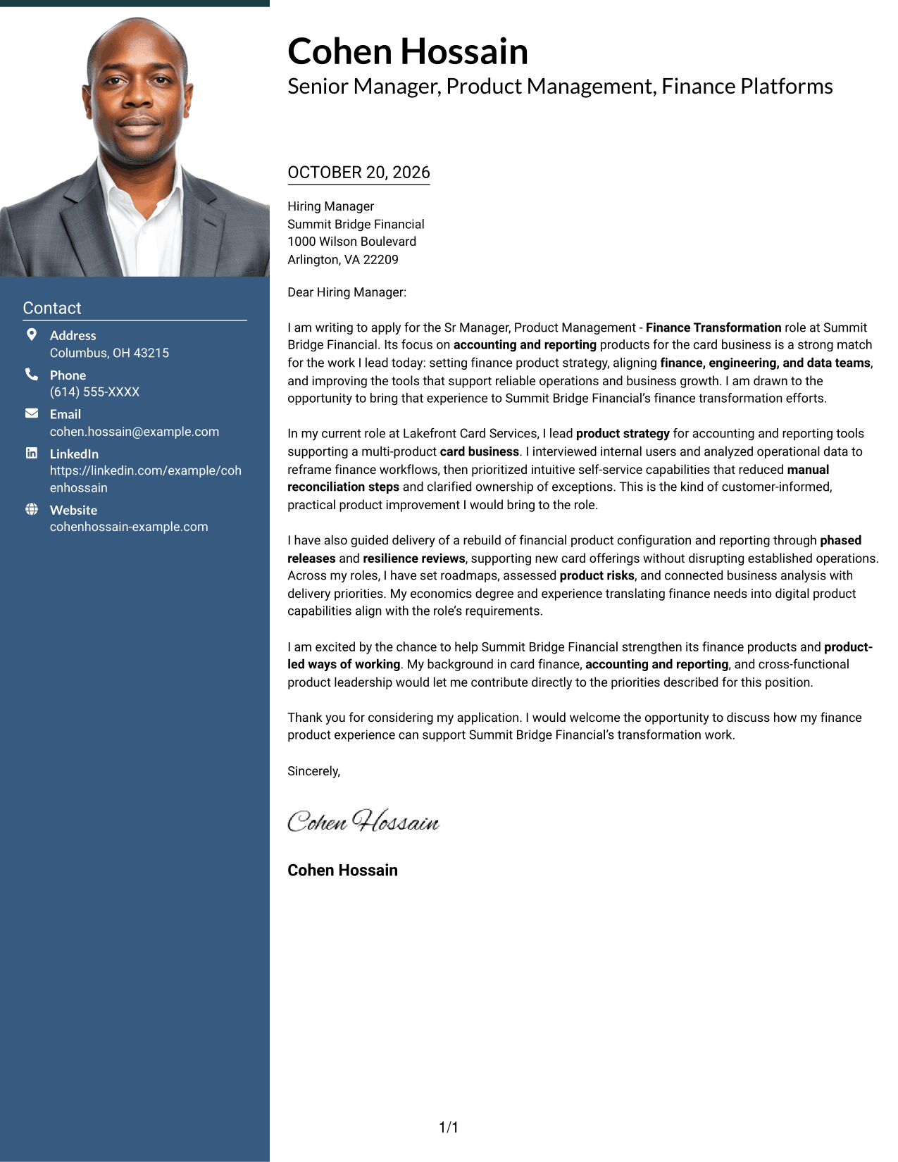 Cover letter example — page 1