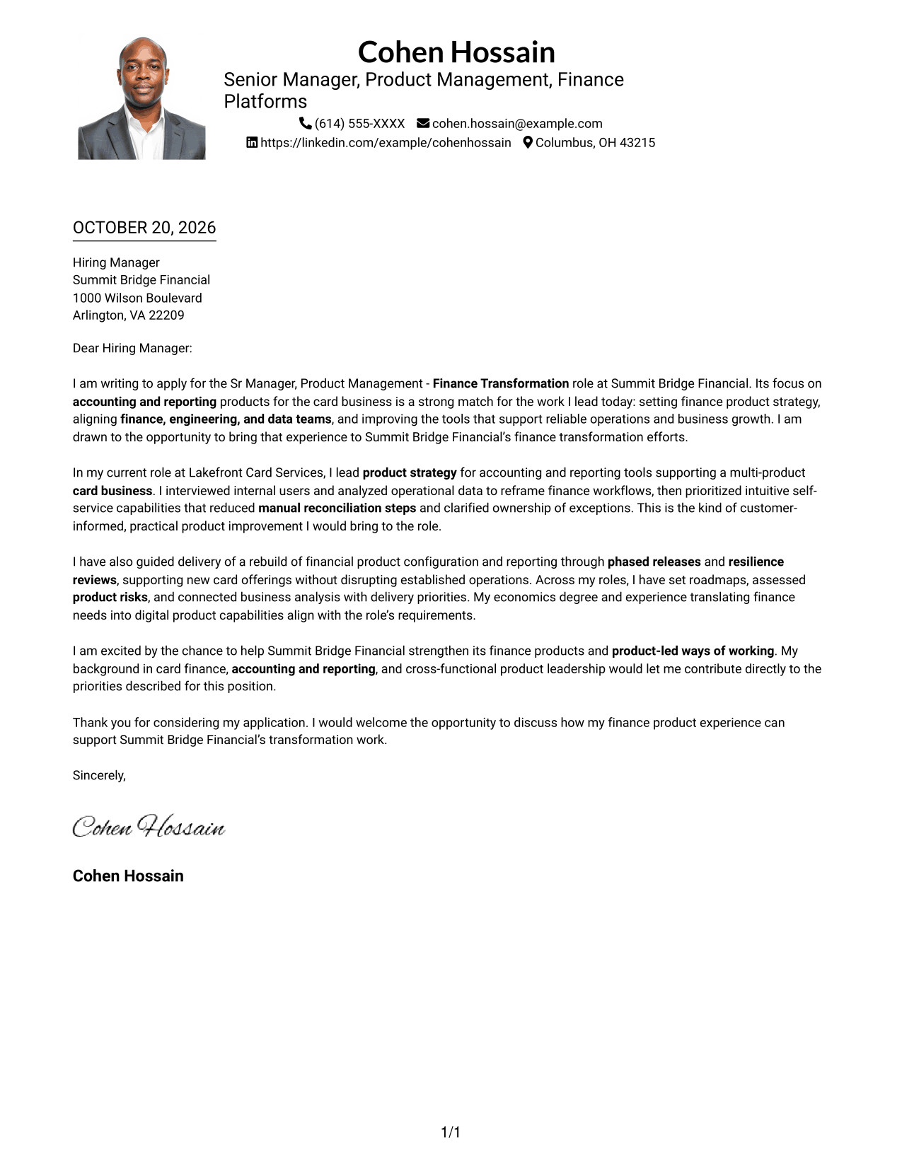 Cover letter example — page 1