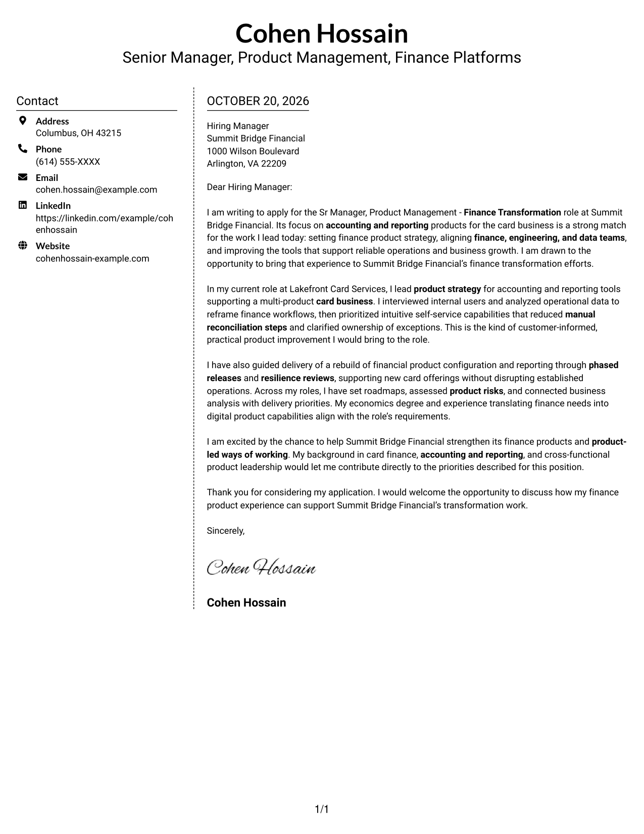 Cover letter example — page 1