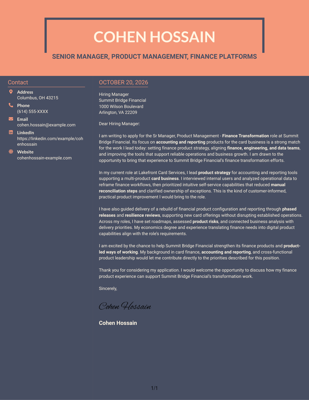 Cover letter example — page 1