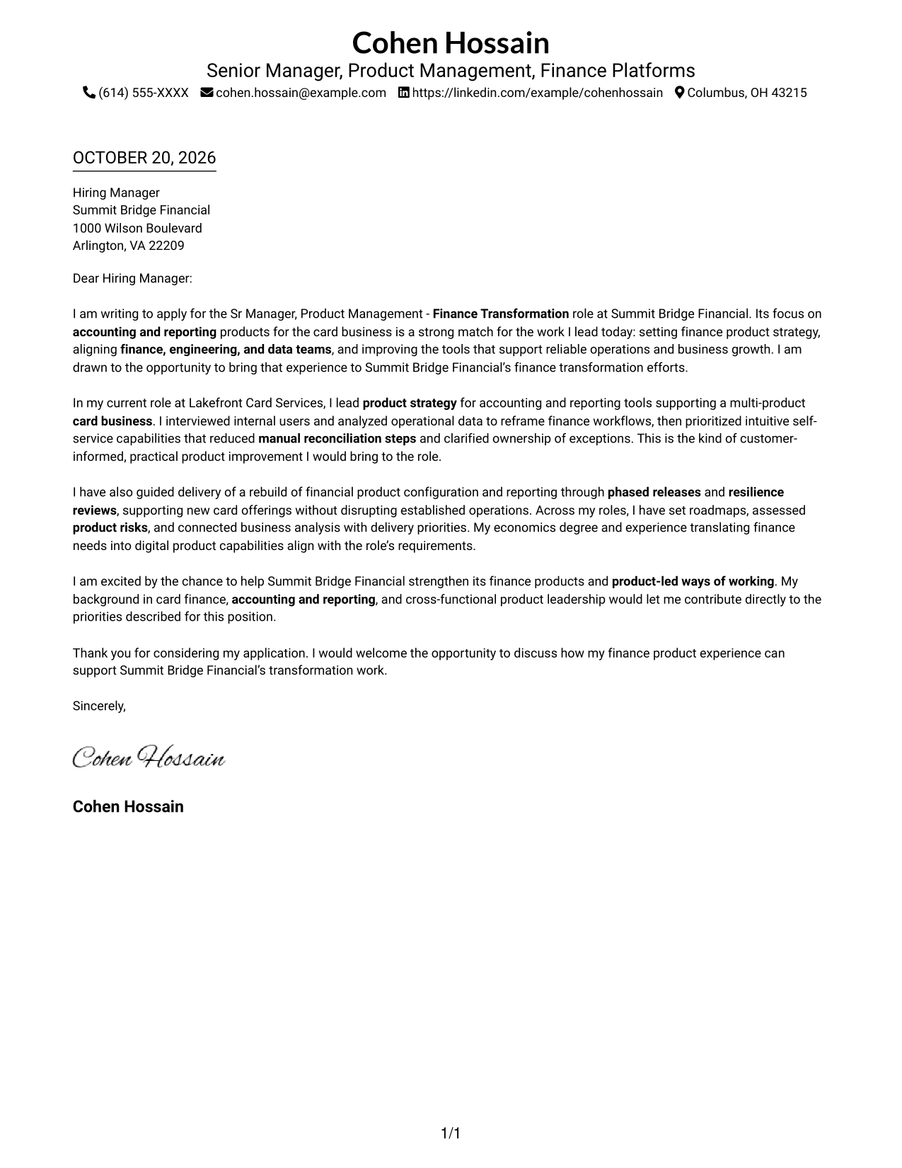 Cover letter example — page 1