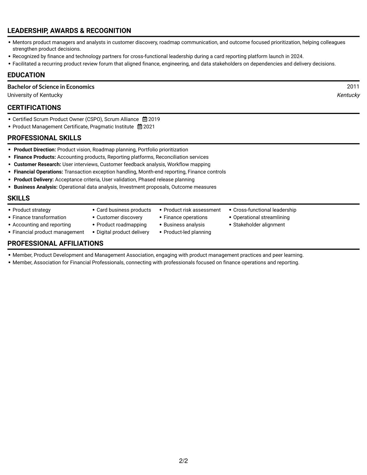 Resume example — page 2