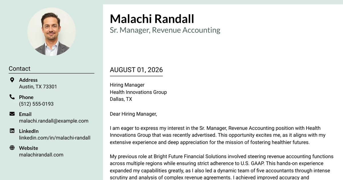 30+ Sr. Manager, Revenue Accounting Cover Letter Templates with Example 2026