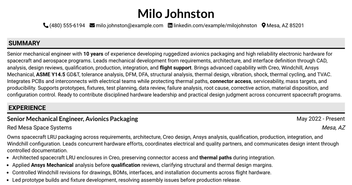7 Sr. Mechanical Engineer - Avionics Mechanical Packaging - TeraWave Resume Templates with Example