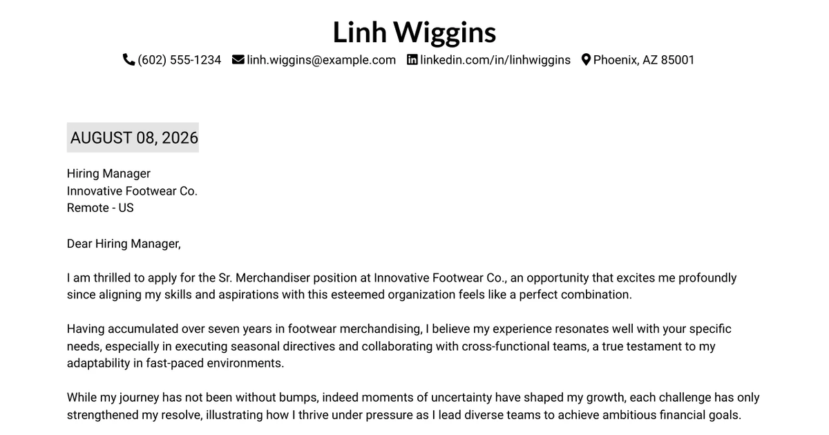30+ Sr. Merchandiser Cover Letter Templates with Example 2026