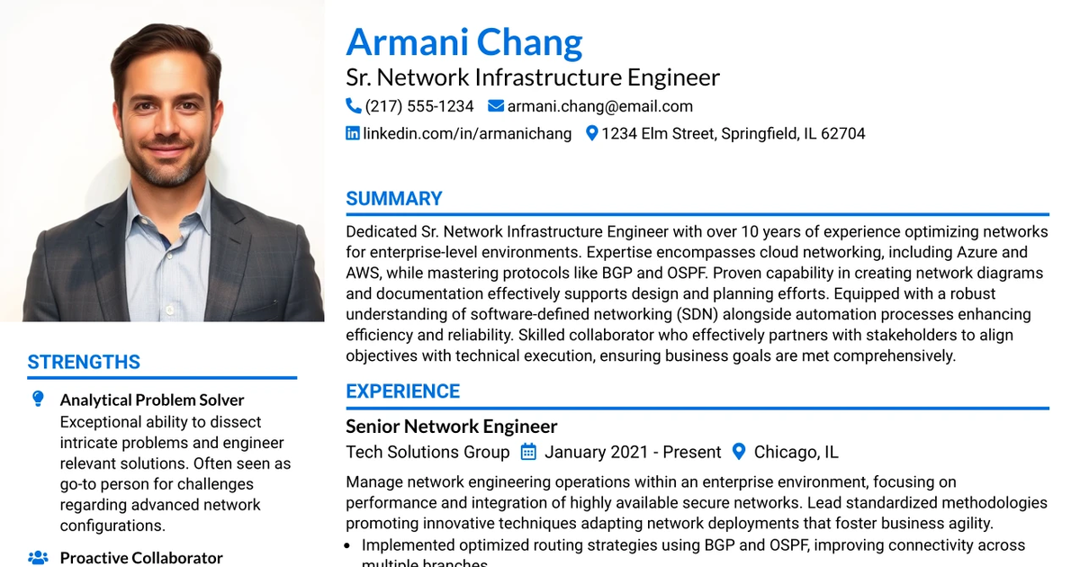 33 Sr. Network Infrastructure Engineer Resume Templates with Example 2026 (ATS-Optimized)