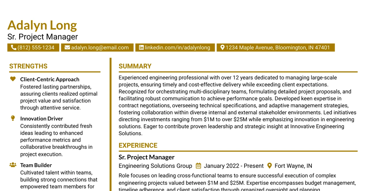 33 Sr. Project Manager- Traffic Resume Templates with Example 2026 (ATS-Optimized)