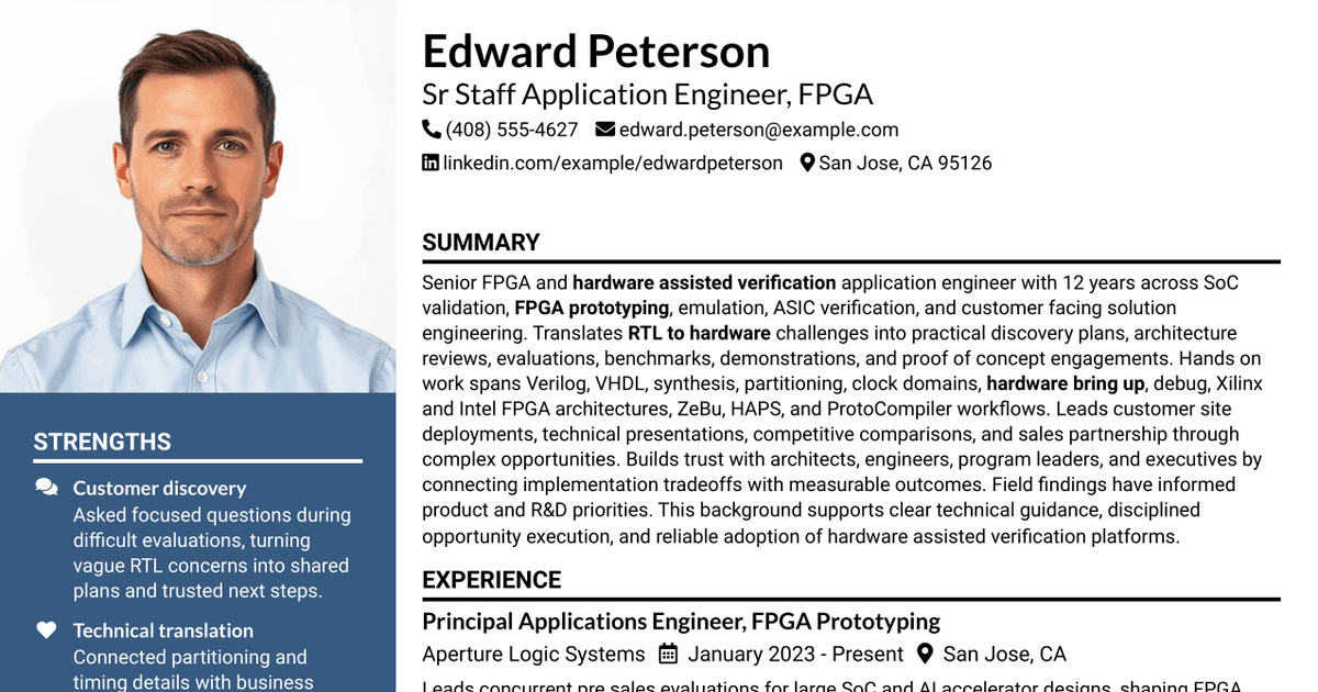 7 Sr Staff Application Engineer - FPGA Resume Templates with Example