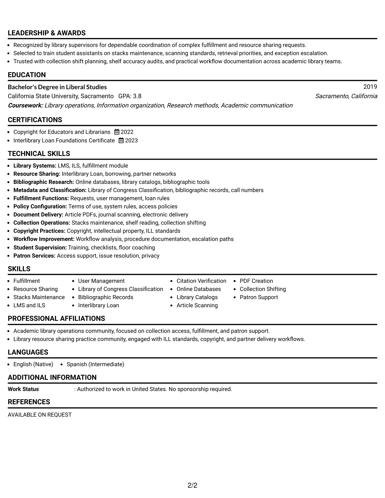 Resume Example Page 2