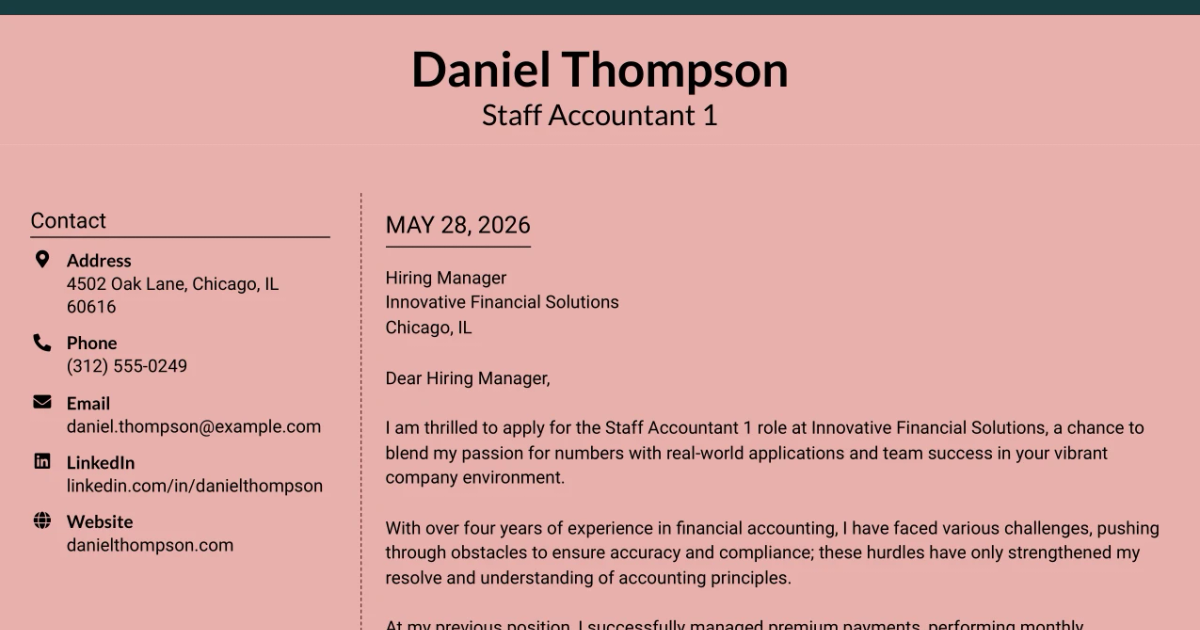 30+ Staff Accountant 1 Cover Letter Templates with Example 2026