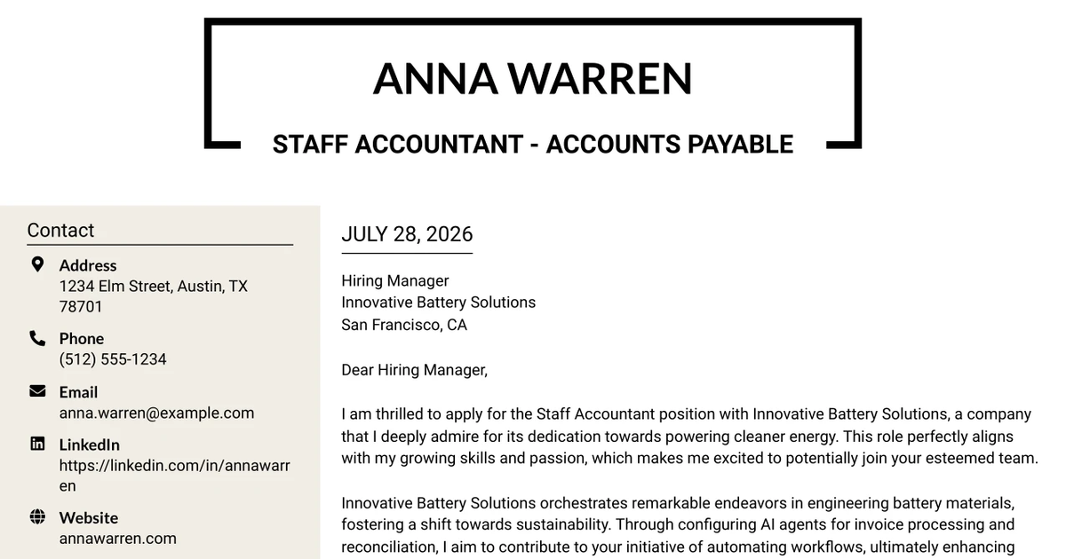 30+ Staff Accountant - Accounts Payable Cover Letter Templates with Example 2026