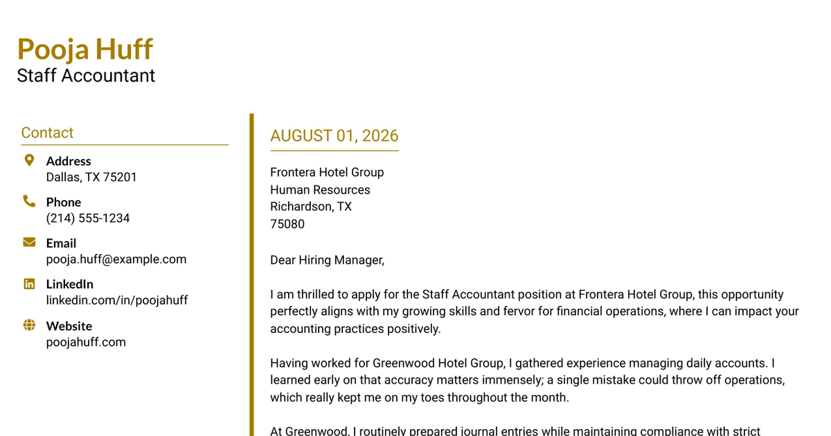 30+ Staff Accountant Cover Letter Templates with Example 2026