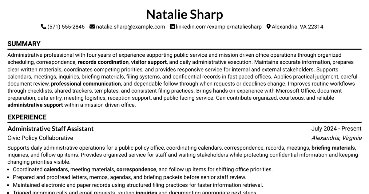 7 Staff Assistant - Administrative Support Resume Templates with Example