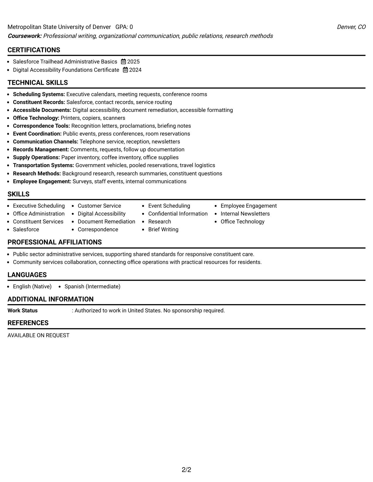 Resume Example Page 2