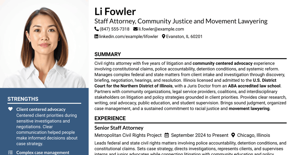7 Staff Attorney - Community Justice and Movement Lawyering Resume Templates with Example