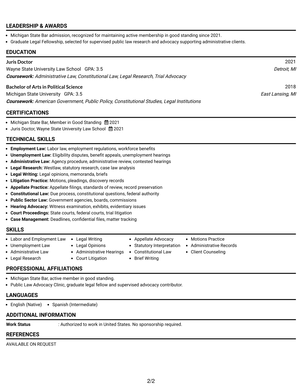 Resume Example Page 2