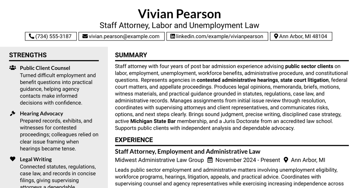7 Staff Attorney - Labor Division (Unemployment Section) Resume Templates with Example