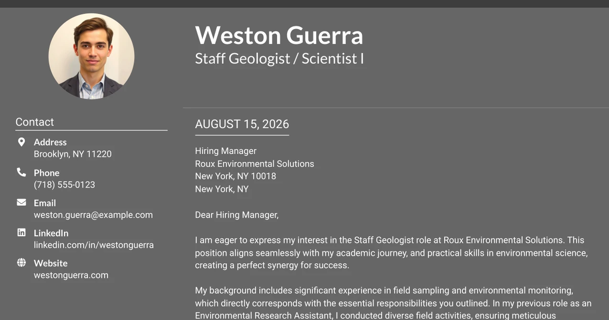 30+ Staff Geologist / Scientist I Cover Letter Templates with Example 2026