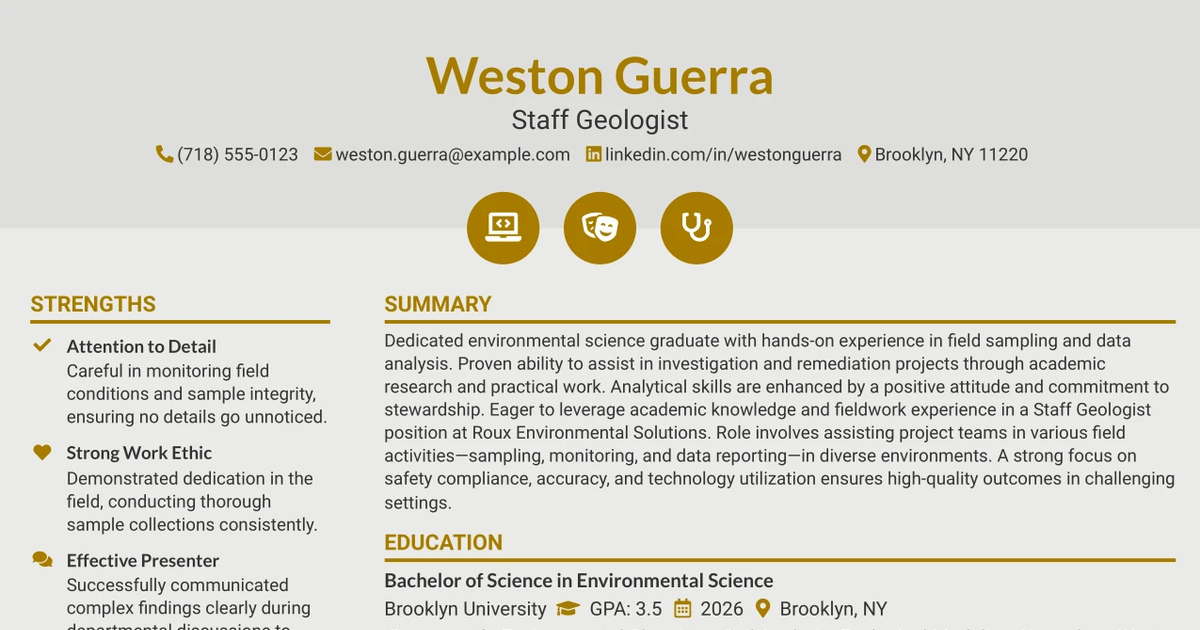 33 Staff Geologist / Scientist I Resume Templates with Example 2026 (ATS-Optimized)