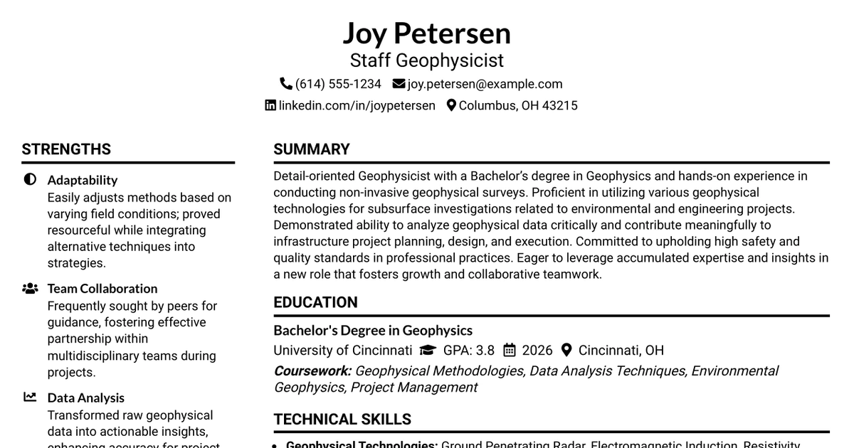 33 Staff Geophysicist Resume Templates with Example 2026 (ATS-Optimized)