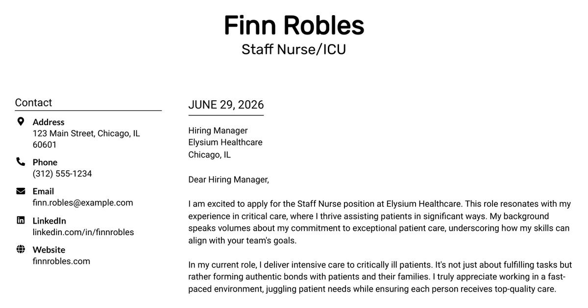 30+ Staff Nurse/ICU Cover Letter Templates with Example 2026