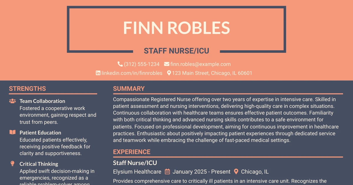 33 Staff Nurse/ICU Resume Templates with Example 2026 (ATS-Optimized)