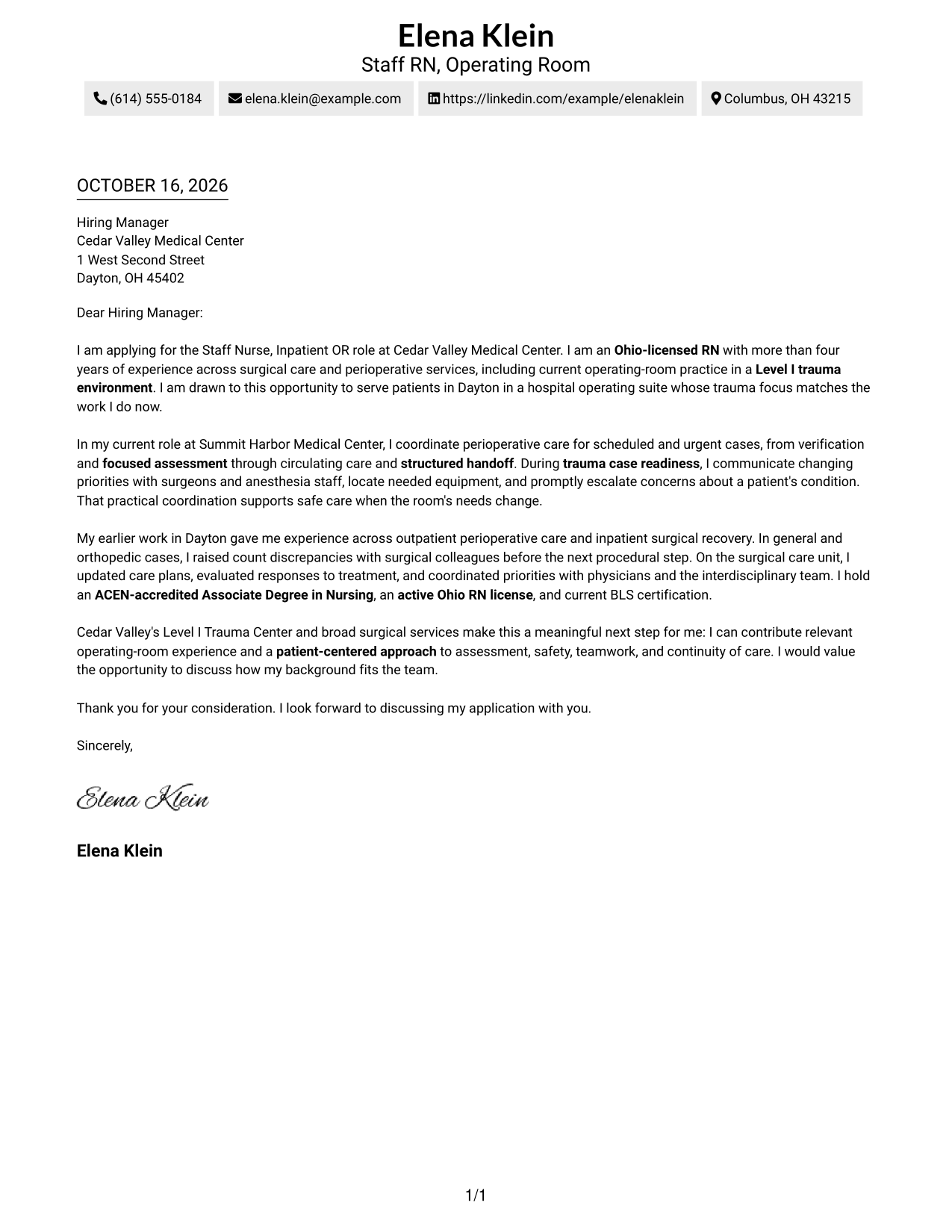 Cover letter example — page 1