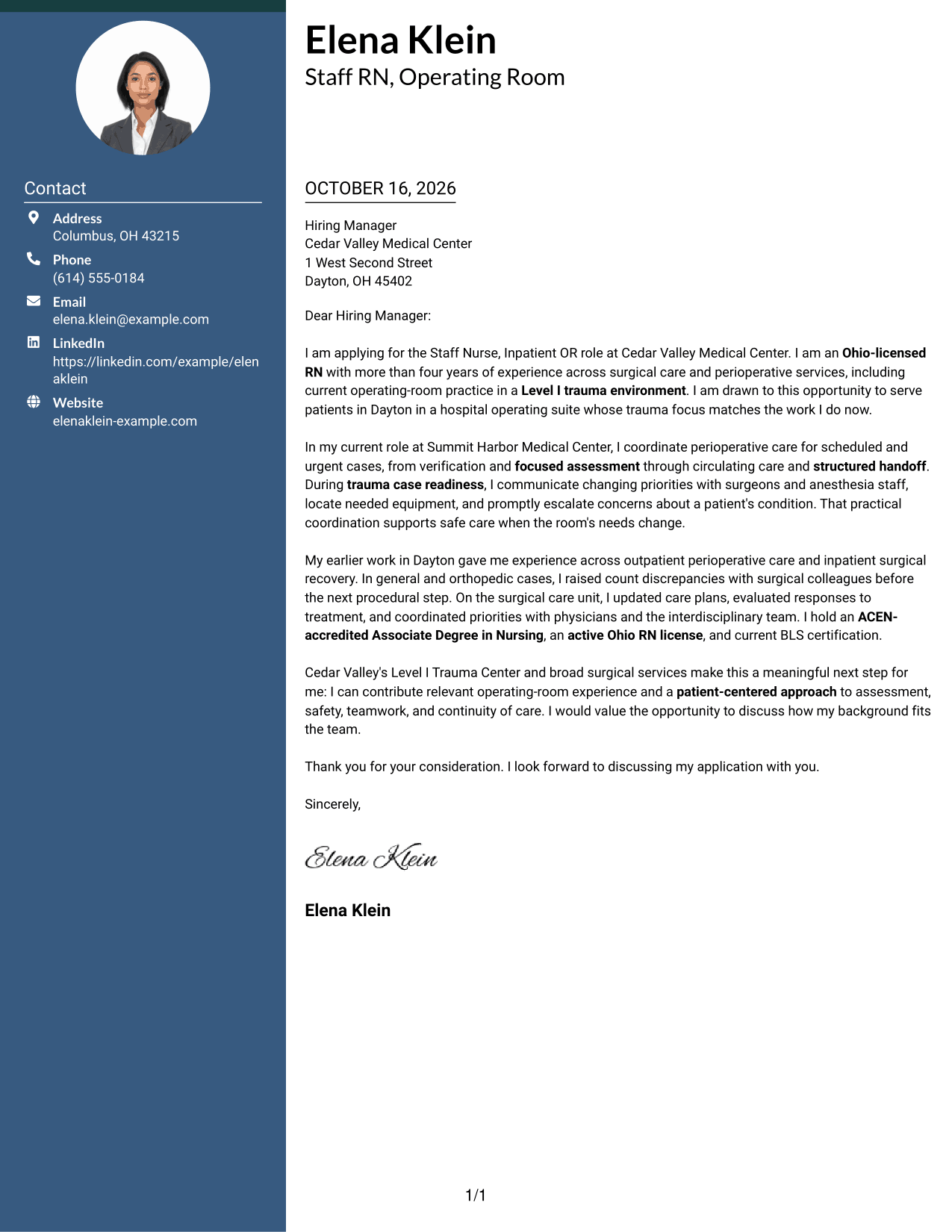 Cover letter example — page 1