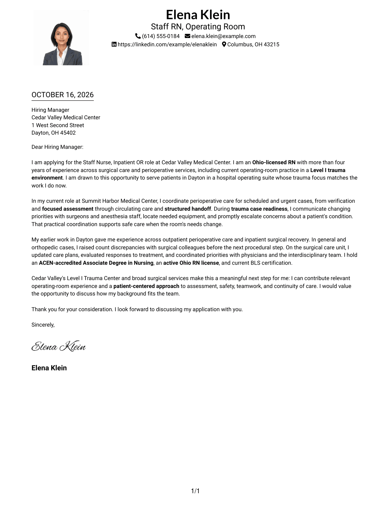 Cover letter example — page 1