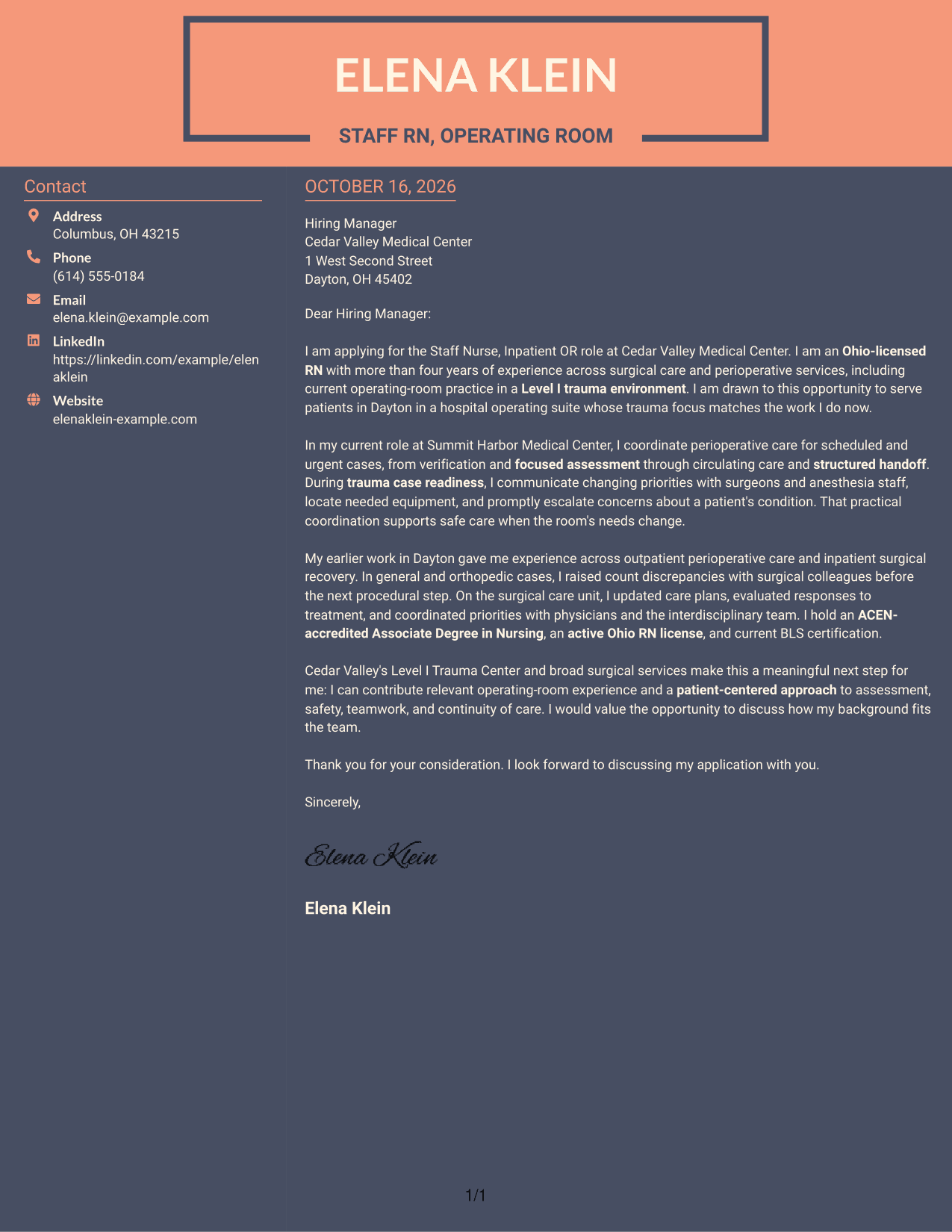 Cover letter example — page 1
