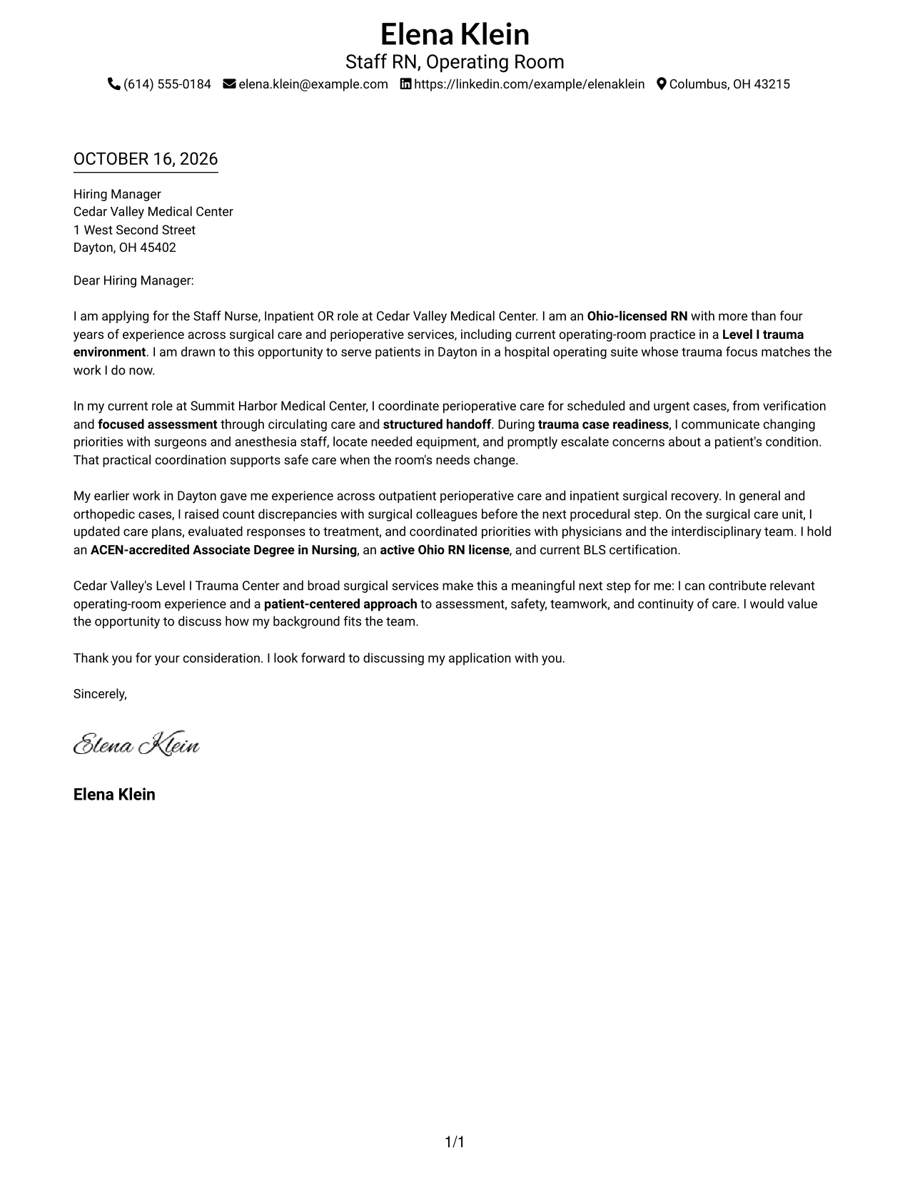 Cover letter example — page 1