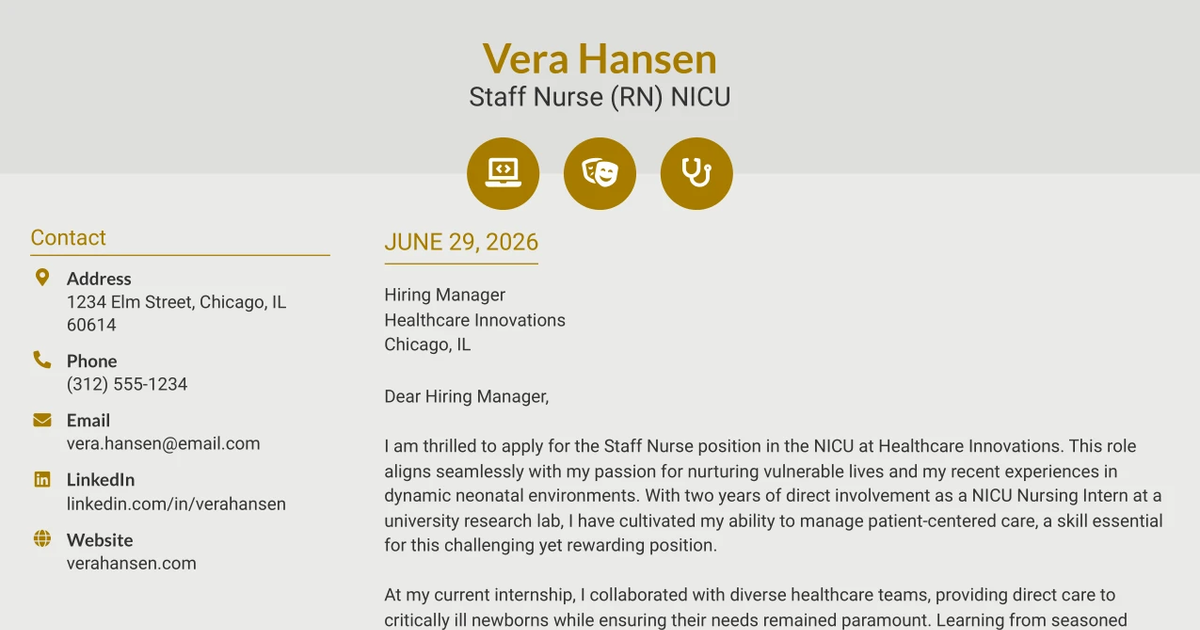 30+ Staff Nurse (RN) NICU Cover Letter Templates with Example 2026